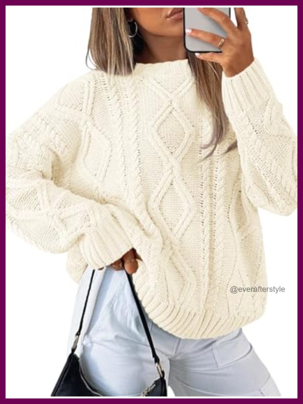 Women's Oversized Cable Knit Chunky Pullover Sweater Fall Winter Cozy